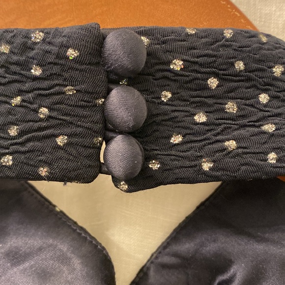 Caché Vintage BodyCon Evening Dress Side Slit Glitter Polka-Dot Navy Size 8 - Picture 5 of 9